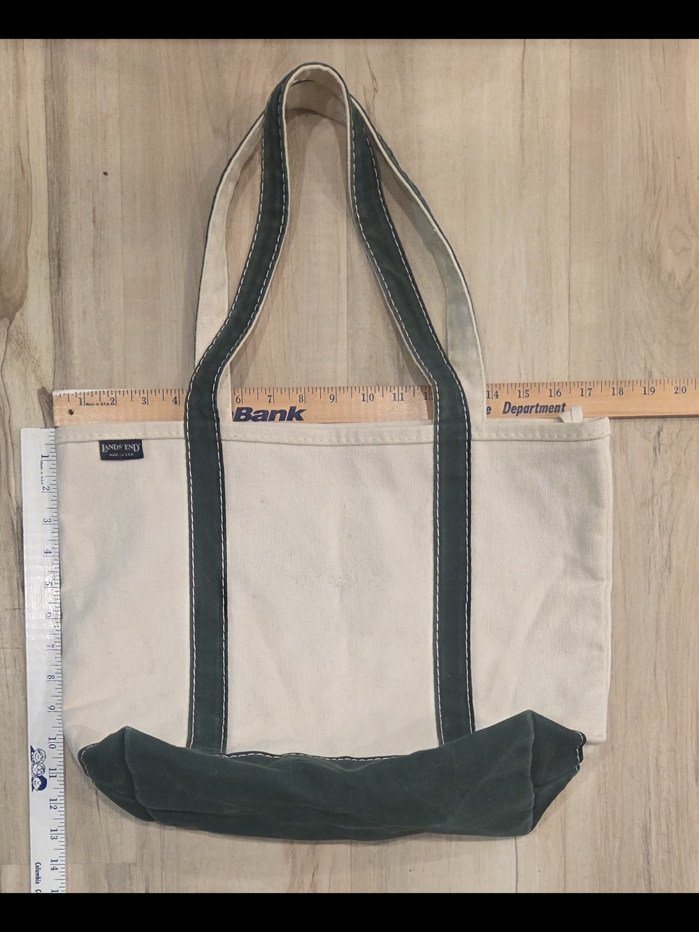 Lands' End Vintage Canvas Tote with Green Trim